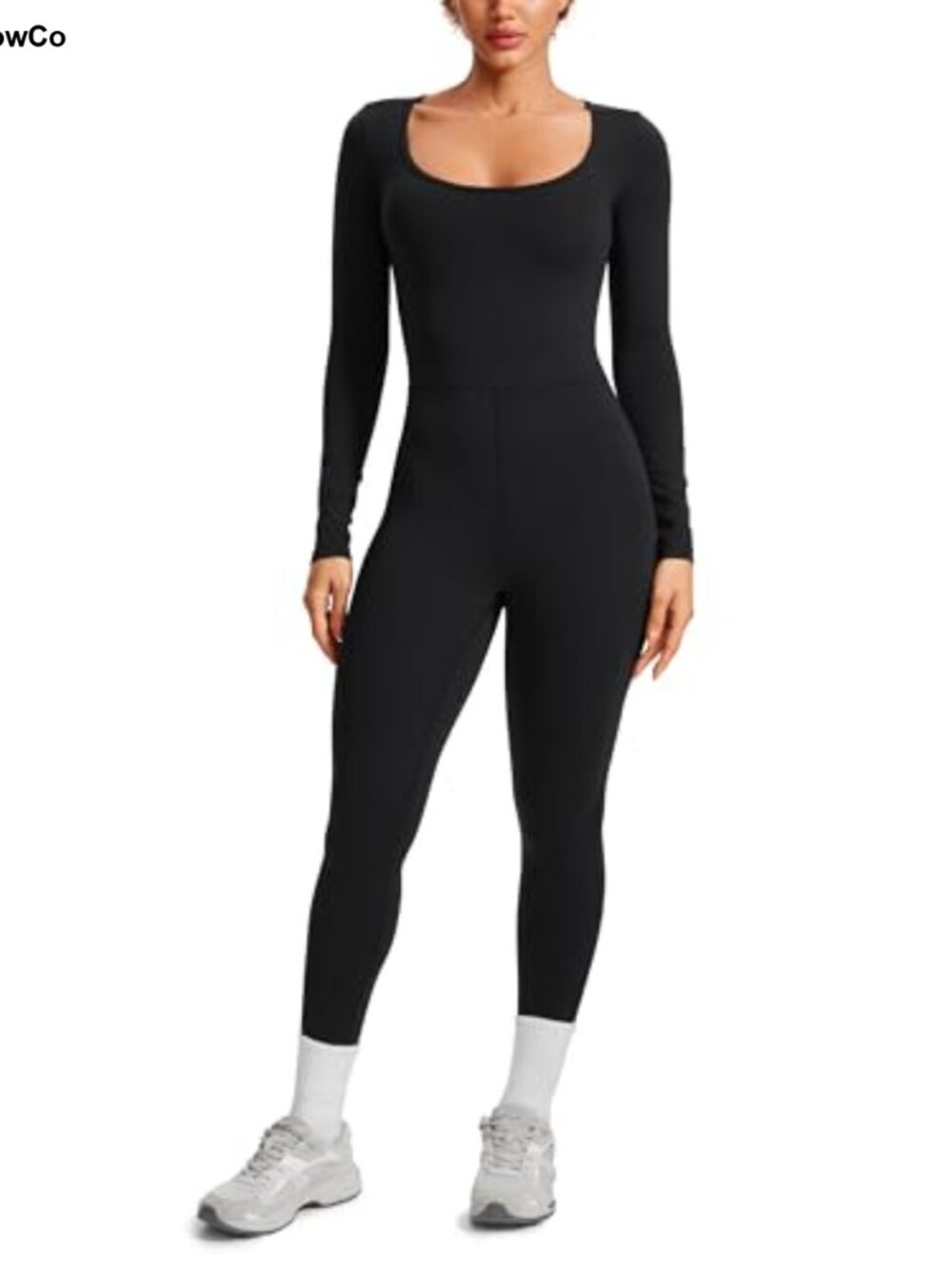Long Sleeve Scoop Neck Jumpsuit Slim Fit Yoga One Piece